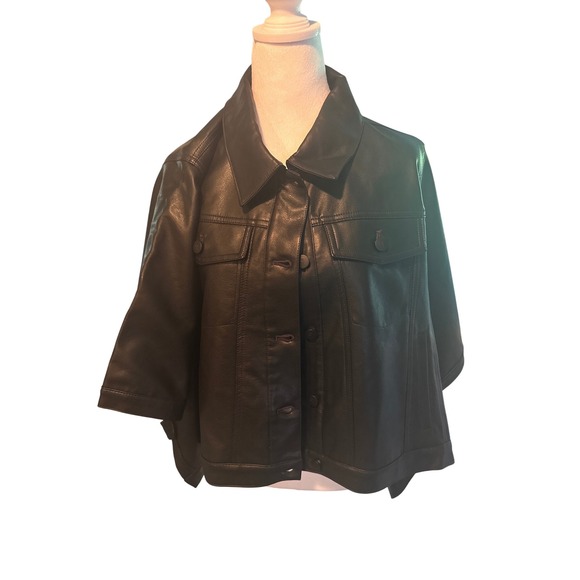Postmark Jackets & Blazers - Anthropologie Postmark Black Faux Leather Cropped Short Sleeve Jacket S/M NEW